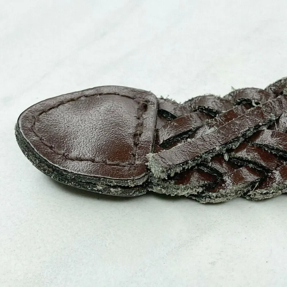 Brown Braided Woven Genuine Leather Belt Size Medium M Kids Youth